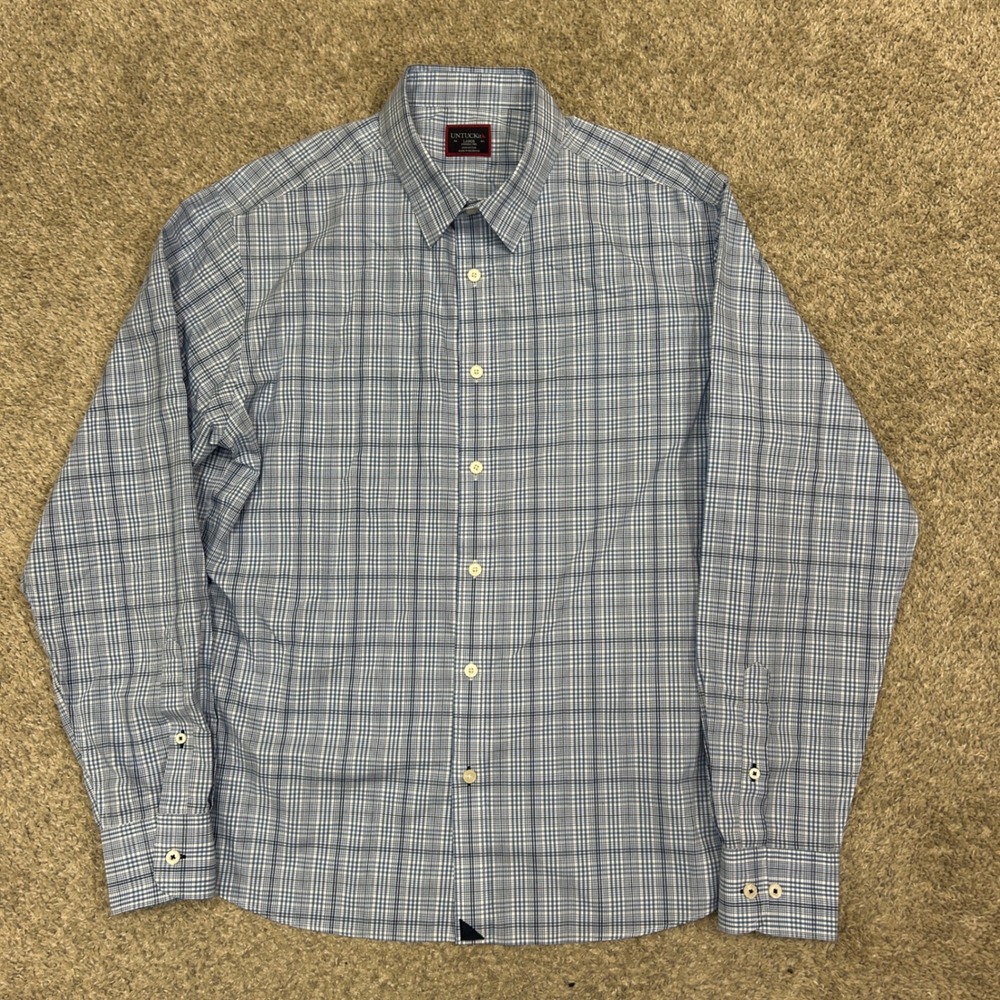 UNTUCKit Button Down Shirt Durbanville WF Large Blue Plaid Wrinkle Free - Picture 2 of 9
